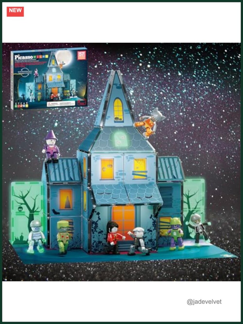 57 PCS Magnetic Tiles Halloween Haunted House STEM Set for Kids Ages 3+
